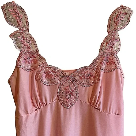 Barbie Pink Delicate Lace Trim Chemise Slip Nightgown Dress Small - Picture 6 of 8